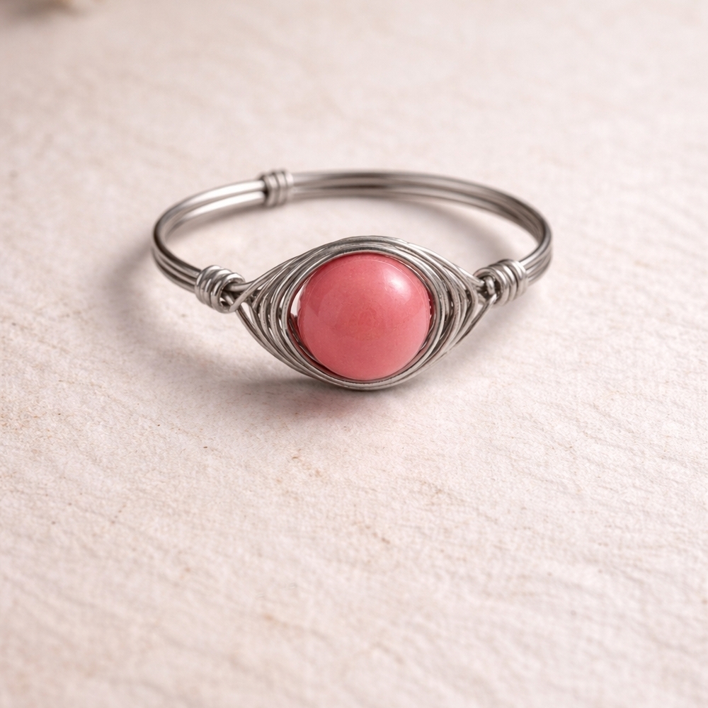 Size 5.5 Pink Jade  Wire Wrapped Ring